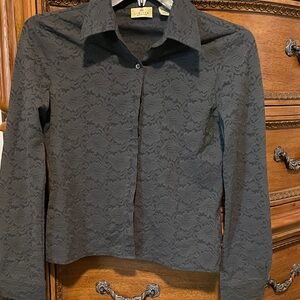 Elegant Gray Lace Button Down Vintage Shirt